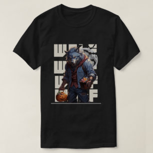 Halloween varulv som håller pumpa med kandy t shirt