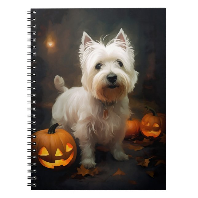 Halloween Väster Highland White Terrier Pumpkins Anteckningsbok (Framsidan)