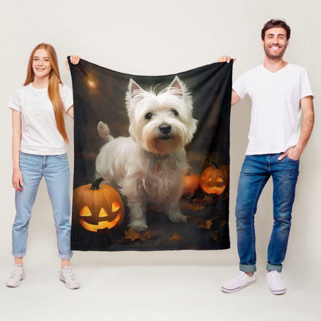 Halloween Väster Highland White Terrier Pumpkins Fleecefilt (På plats)