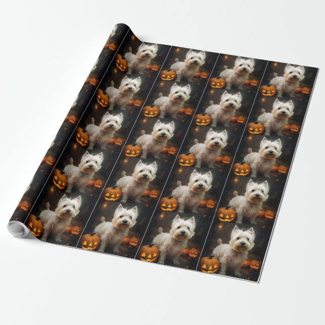 Halloween Väster Highland White Terrier Pumpkins Presentpapper (Utrullad)