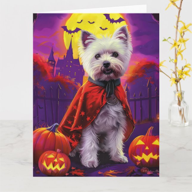 Halloween Väster Highland White Terrier Scary Kort (Gul blomma)
