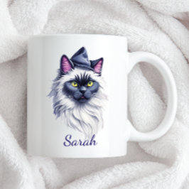 Halloween vattencolor birman cat in häxhat Två-Tonad mugg