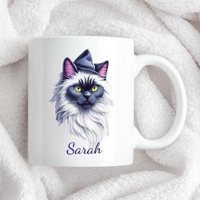 Halloween vattencolor birman cat in häxhat Två-Tonad mugg (Skapare uppladdad)