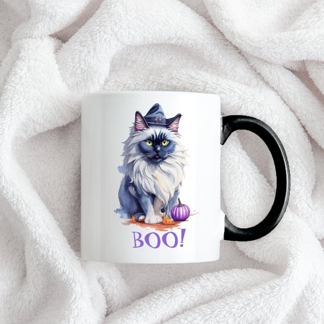 Halloween vattencolor birman cat med pumkin mugg (Skapare uppladdad)