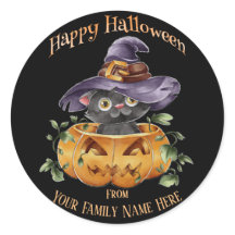 Halloween - Vattenfärg Cute Kitten i Pumpkin