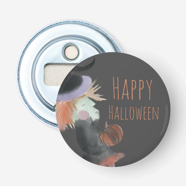 Halloween Vattenfärg Häxa Pumpa    Flasköppnare (Framsidan)