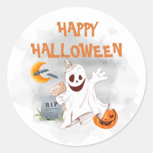 Halloween Vattenfärg Spöke Runt Klistermärke