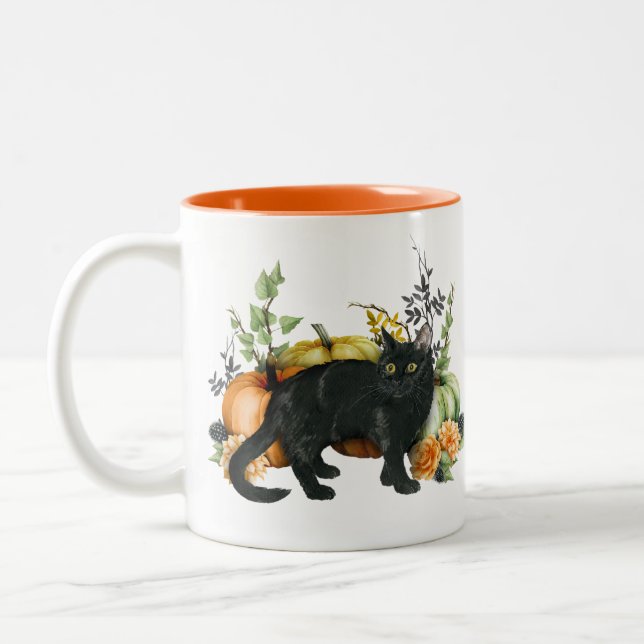 Halloween Vattenfärg Svart Katt Pumpa Två-Tonad Mugg (Vänster)