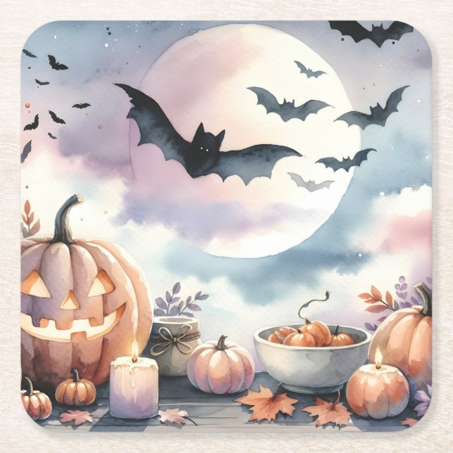 Halloween-vattenfärg Underlägg Papper Kvadrat (Framsidan)