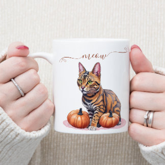 Halloween vattenfärgad bengalkatt med pumpkin kaffemugg