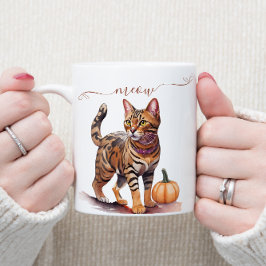 Halloween vattenfärgad bengalkatt med pumpkin kaffemugg