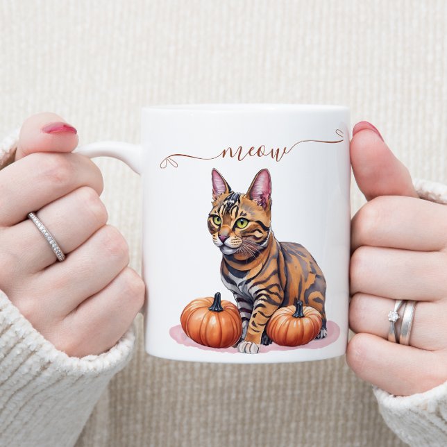 Halloween vattenfärgad bengalkatt med pumpkin kaffemugg (Skapare uppladdad)