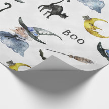 Halloween - vattenfärghäxa - katt - måne