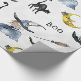 Halloween - vattenfärghäxa - katt - måne presentpapper