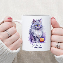 Halloween vattenfärgsangora-katt med pumkin