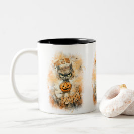 Halloween-vevy-katt med pumpkin Två-Tonad mugg