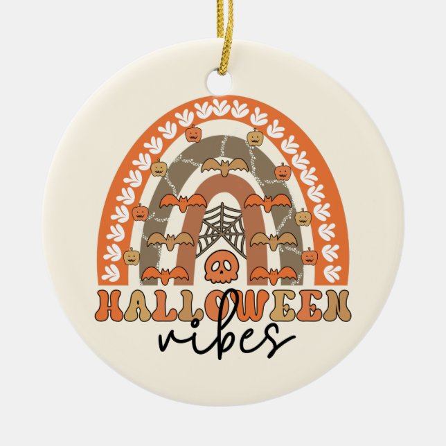 Halloween Vibes Boho Rainbow Fall Halloween Julgransprydnad Keramik (Framsidan)