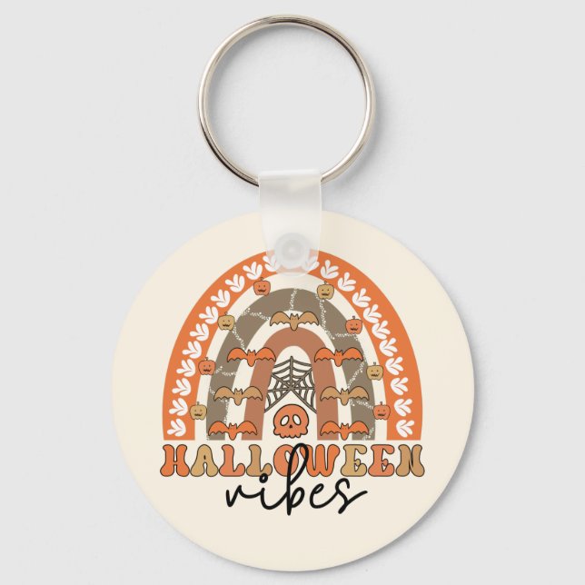 Halloween Vibes Boho Rainbow Fall Halloween Nyckelring (Framsida)