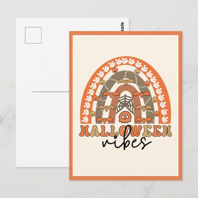 Halloween Vibes Boho Rainbow Fall Halloween Vykort (Fram/baksida)
