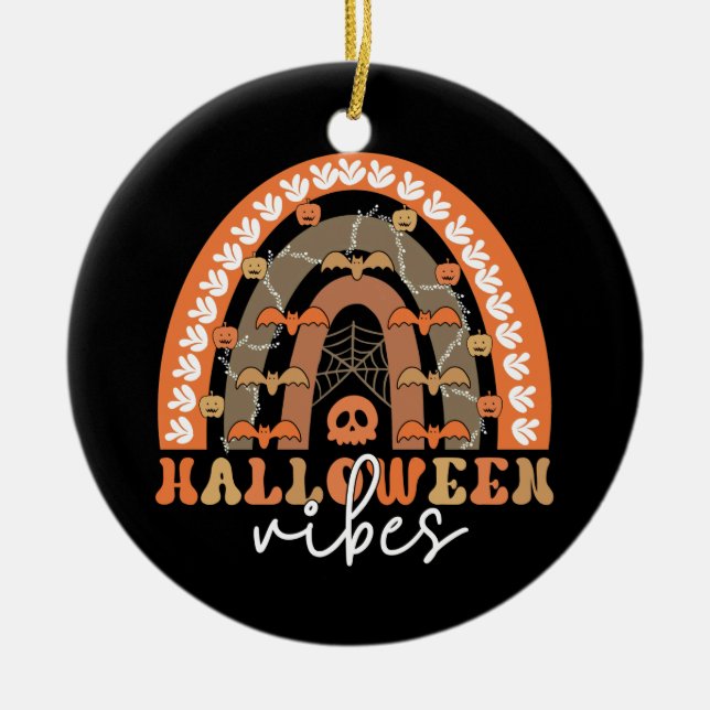 Halloween Vibes Boho Rainbow Fall Spooky Julgransprydnad Keramik (Framsidan)