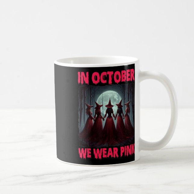 Halloween Vibes Breast Cancer Witch i oktober Kaffemugg (Höger)