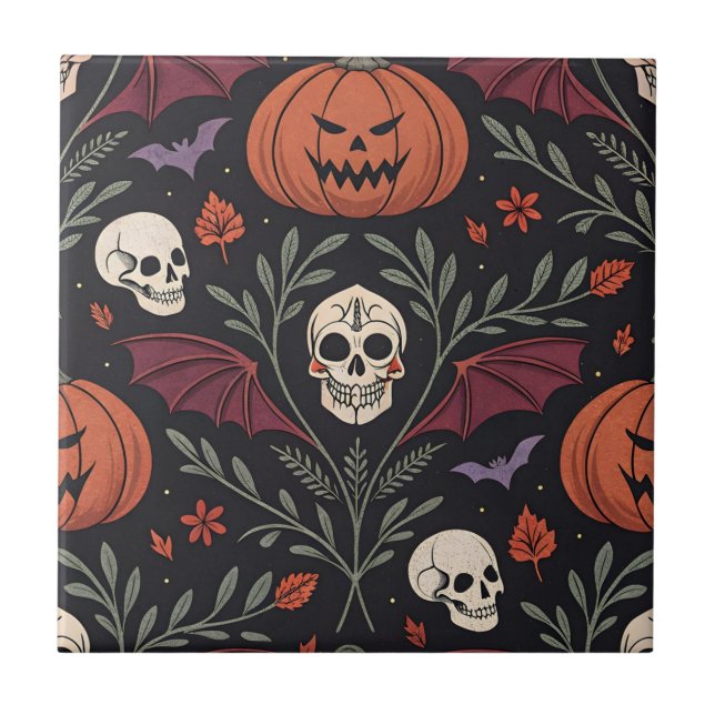 Halloween Vibes Mönster Kakelplatta (Framsidan)