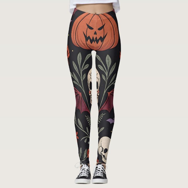 Halloween Vibes Mönster Leggings (Framsida)