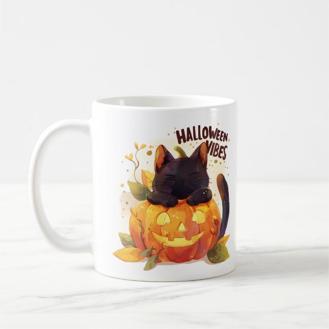 Halloween Vibes - Pumpkin Nap Cat Kaffemugg (Vänster)