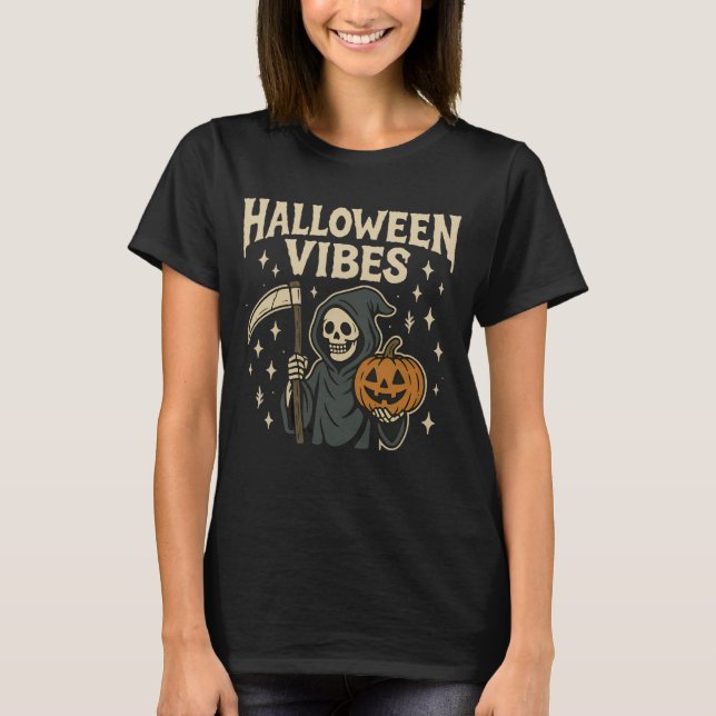 Halloween Vibes Reaper T Shirt (Framsida)