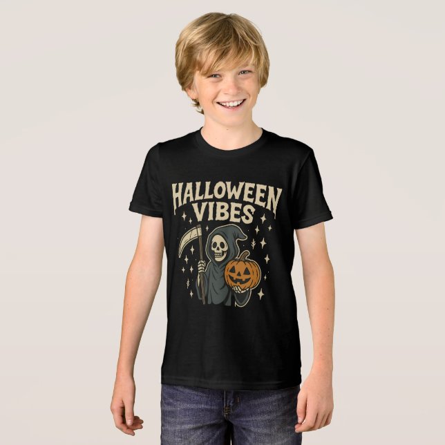 Halloween Vibes Reaper T Shirt (Framsida Full)