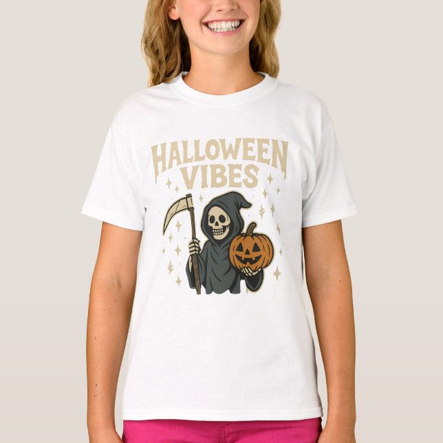 Halloween Vibes Reaper T Shirt (Framsida)