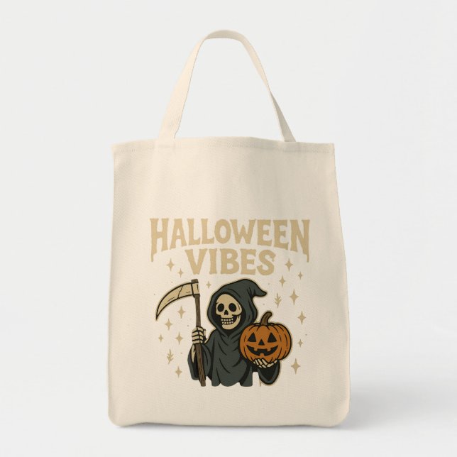 Halloween Vibes Reaper Tote Bag Tygkasse (Framsidan)