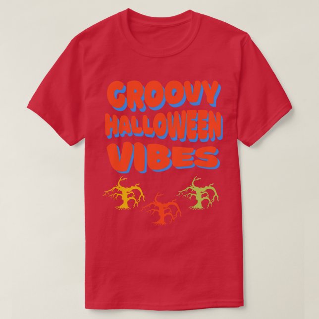 Halloween Vibes Träd Retro Färg T Shirt (Design framsida)