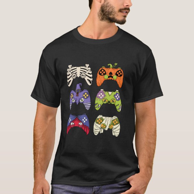 Halloween Video Game Controller Skeleton Zombie Pu T Shirt (Framsida)