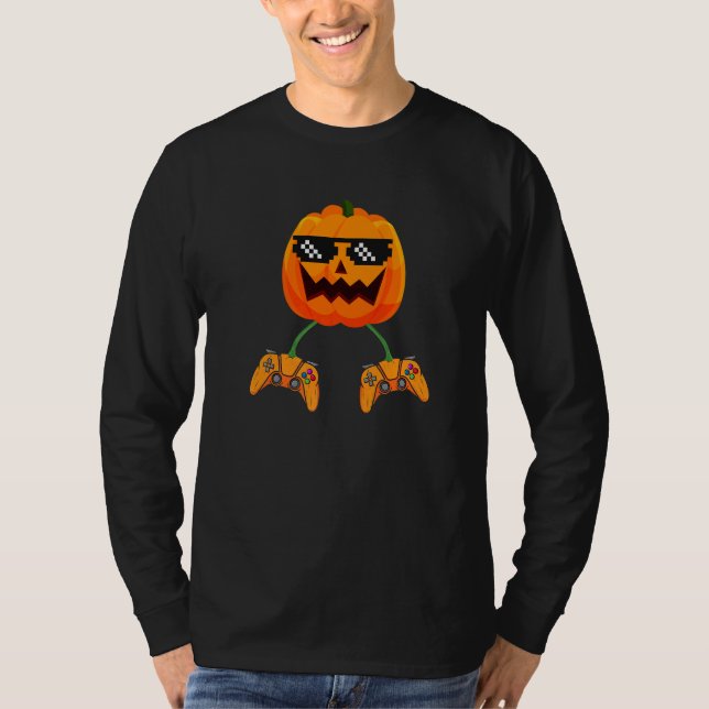 Halloween Video Game Controller With Pumpkin Face  T Shirt (Framsida)