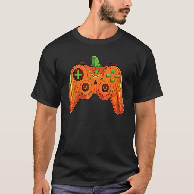 Halloween Video Game Controller With Pumpkin Face  T Shirt (Framsida)