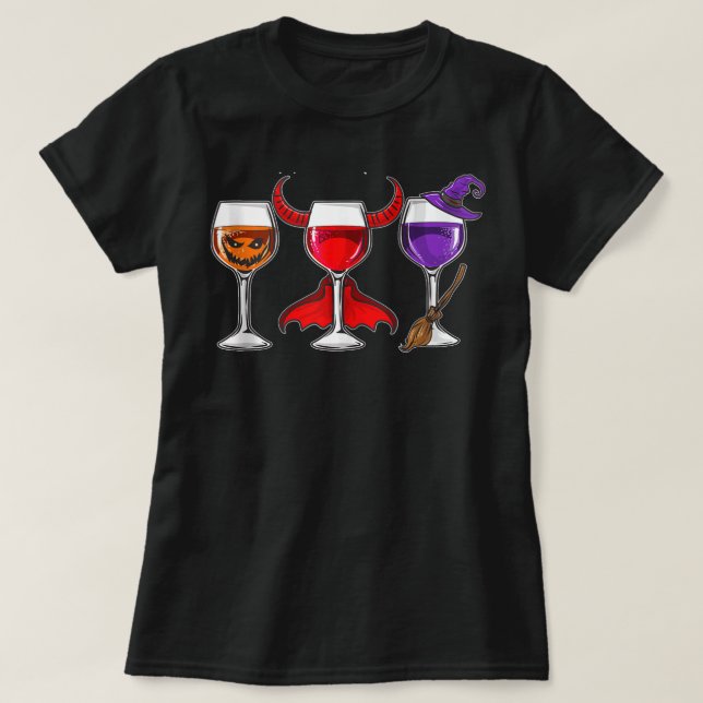 Halloween Vin Glasses Funny Hallowine Pumpkin Dev T Shirt (Design framsida)