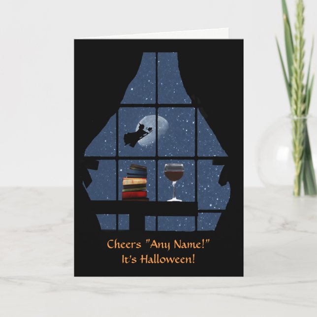 Halloween Vin och Witch Funny eget namn Kort (Framsida)