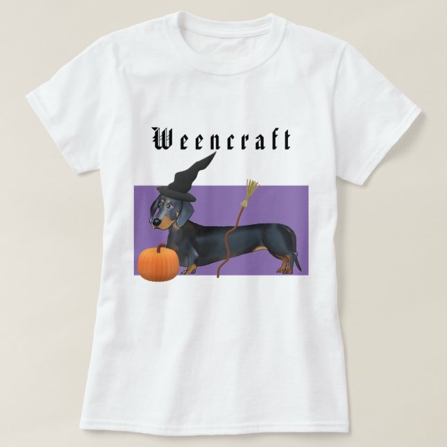 Halloween| Vinnarfartyg Dachshund Witch Funy T Shirt (Design framsida)
