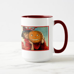 Halloween Vintage bild Young Girl och Pumpking Mugg