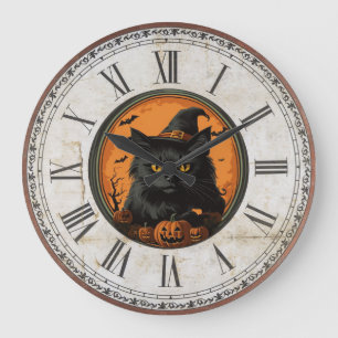 Halloween Vintage Black Cat Stor Klocka