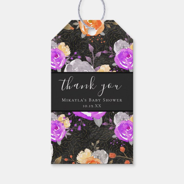 Halloween Vintage Blommig Bebis Shower Presentetikett (Framsidan)