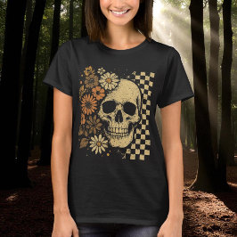 Halloween Vintage Blommigt Skull T Shirt