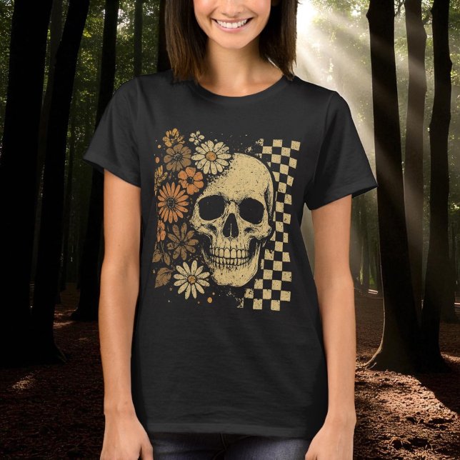 Halloween Vintage Blommigt Skull T Shirt (Skapare uppladdad)
