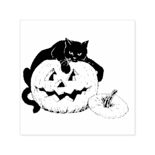 ~ HALLOWEEN ~ Vintage Cat Pumpkin teckning ~ Självfärgande Stämpel (Design)