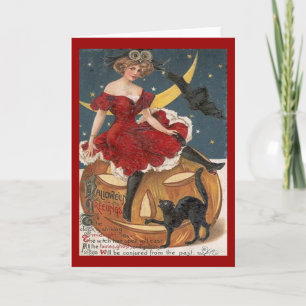 Halloween Vintage Dam in Red on Jack o'Lantern Kort