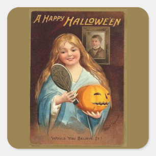 Halloween Vintage Dam med Spegel) Fyrkantigt Klistermärke