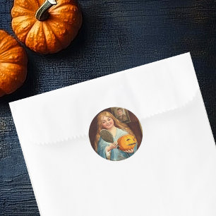 Halloween Vintage Dam med Spegel) Runt Klistermärke