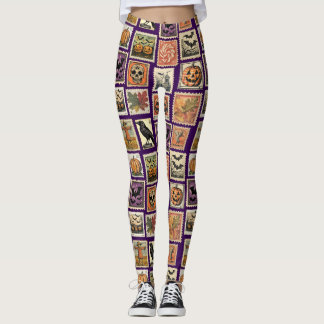 Halloween Vintage Frimärksmönster Leggings