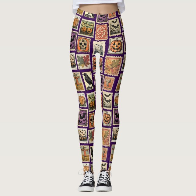 Halloween Vintage Frimärksmönster  Leggings (Framsida)